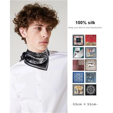 Prentaður ferningur silki vasaklútur fyrir karla